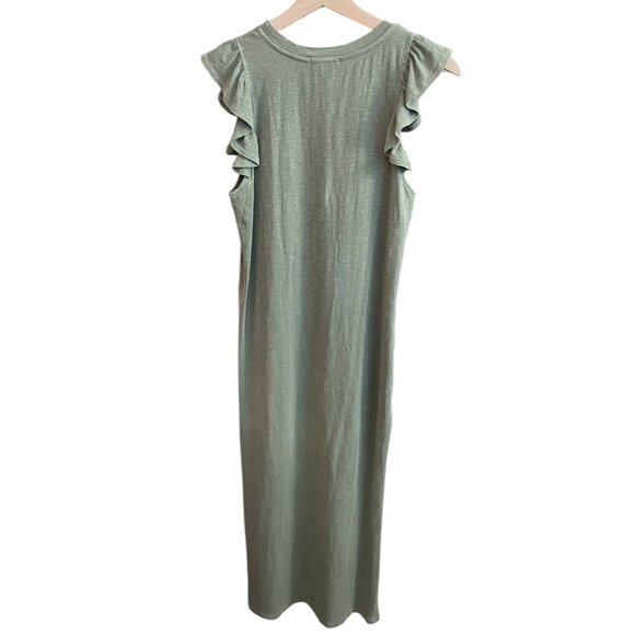 Sundry Flutter Sleeve Cotton Midi Dress Green Size 0 Boho Minimalist Spring - Picture 2 of 7